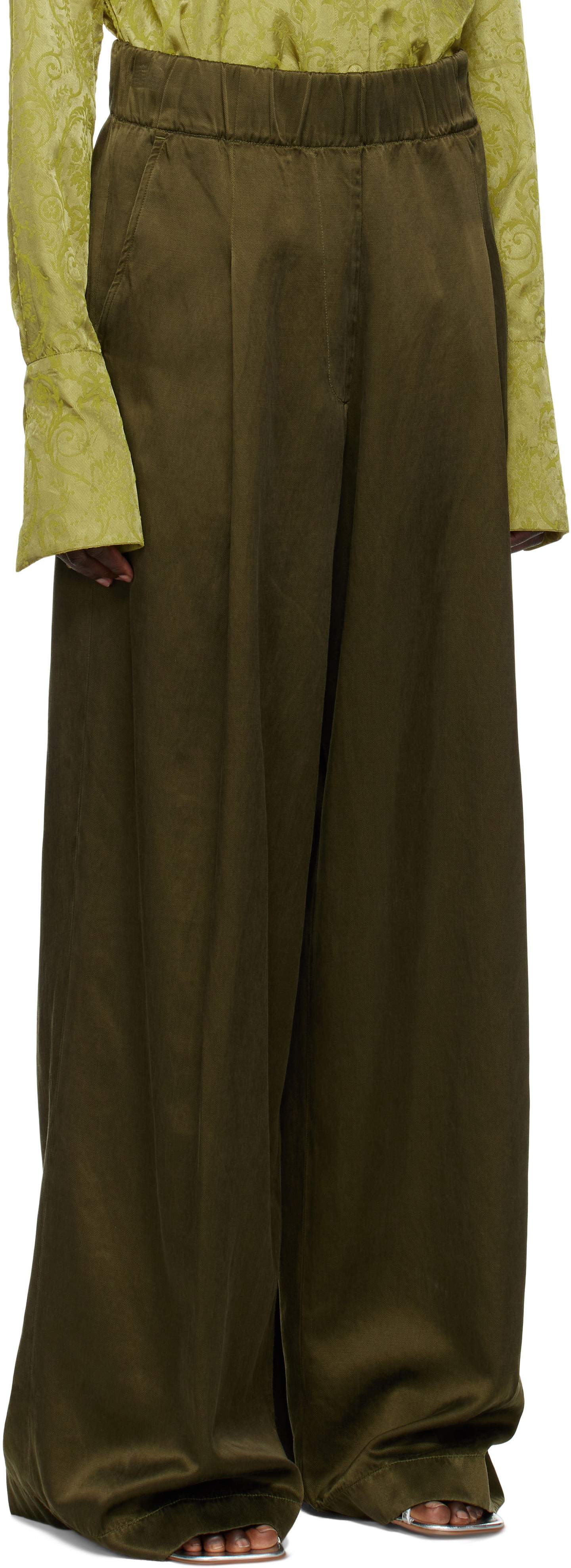 Bukser Dries Van Noten Dries Van Noten Elasticated Wide-Leg Trousers Grøn | 251-010910-1426, 1