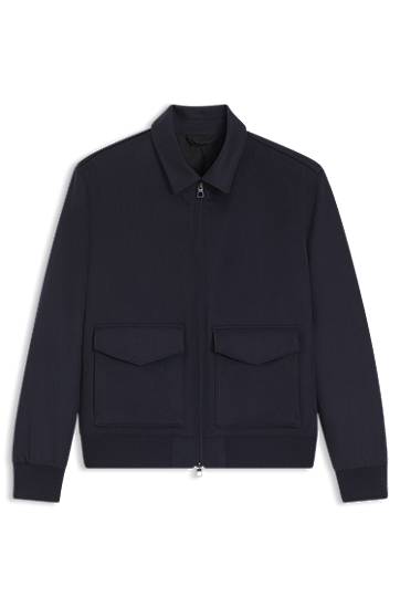 Bomberjakke BOSS BECKHAM x BOSS Zip Jacket with Flap Pockets Wool and Cashmere Mørkeblå | 50555817, 0