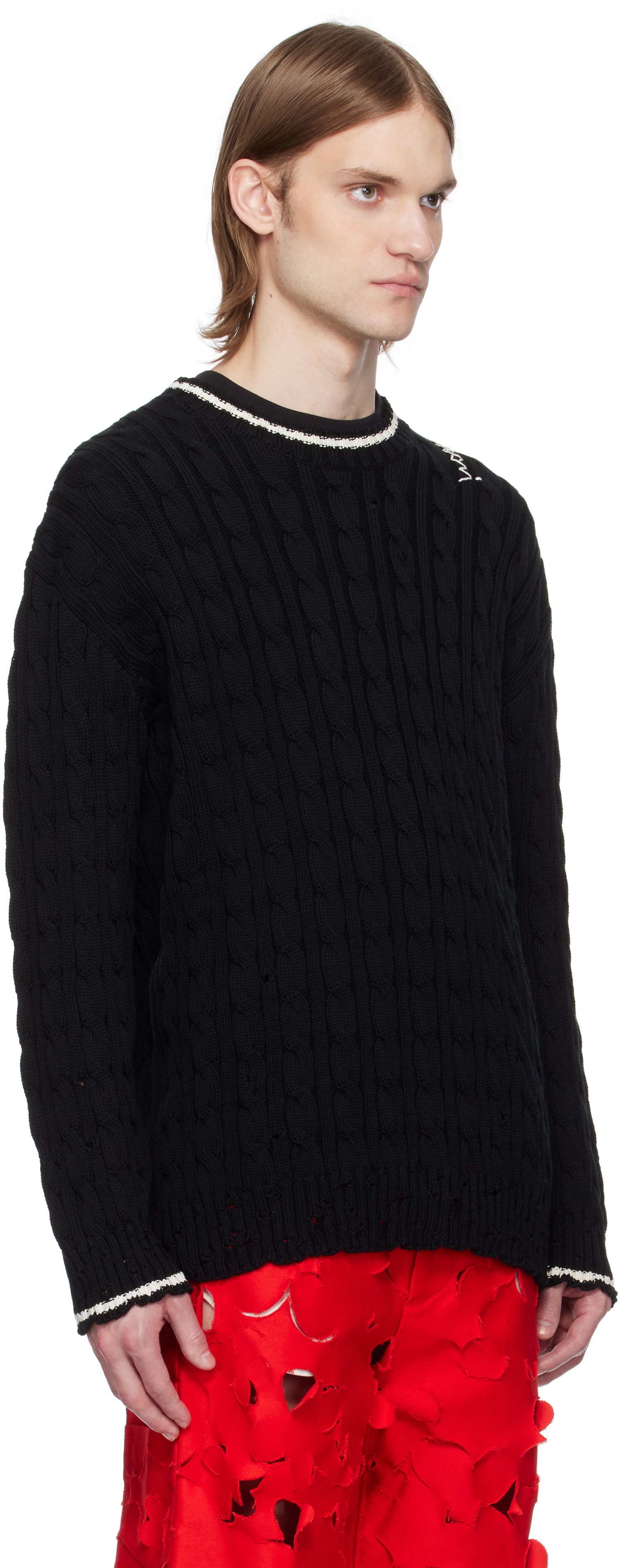 Sweater Marni Dishevelled Cable Cotton Gauge 5 Sweater Sort | GCMG0425Q0 UFC656, 1