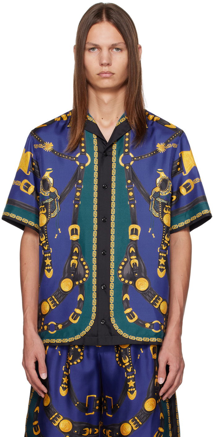 Skjorte Versace Blue Medusa Saddle Shirt Mørkeblå | 1003926_1A07425, 0