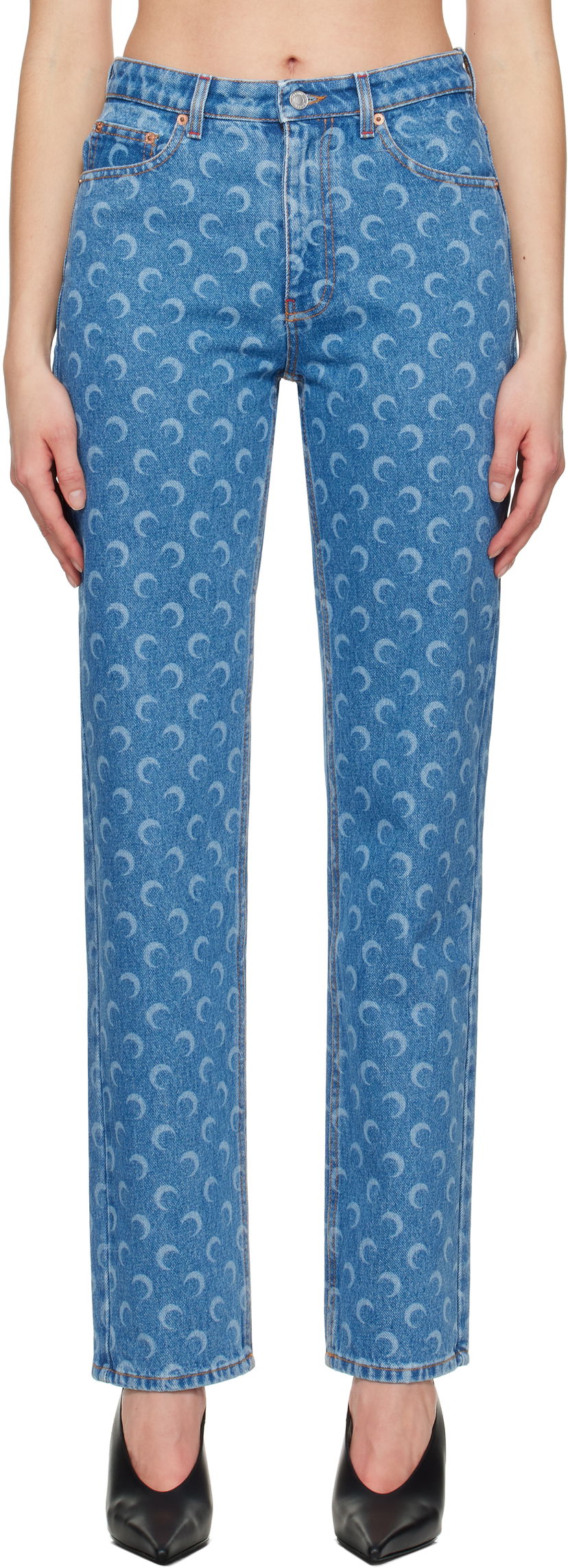 Jeans Marine Serre Marine Serre Moon Laser Loose Jeans Blå | WPA128A CDEN0002