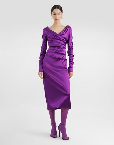 Kjole Dolce & Gabbana Dolce & Gabbana Stretch Satin Longuette Dress Lilla | F6DJFTFURHMF0571, 1