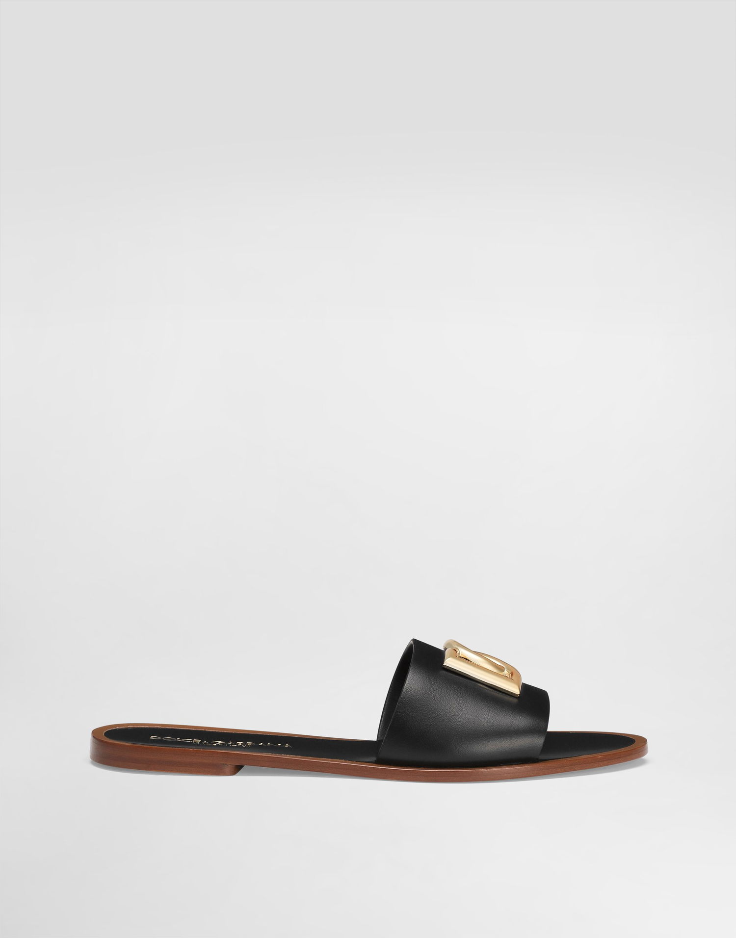 Tilbehør Dolce & Gabbana Dolce & Gabbana Calfskin Flat Slides With DG Logo Sort | CQ0619AW57680999, 0