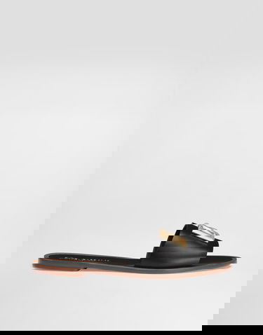 Tilbehør Dolce & Gabbana Dolce & Gabbana Calfskin Flat Slides With DG Logo Sort | CQ0619AW57680999, 0