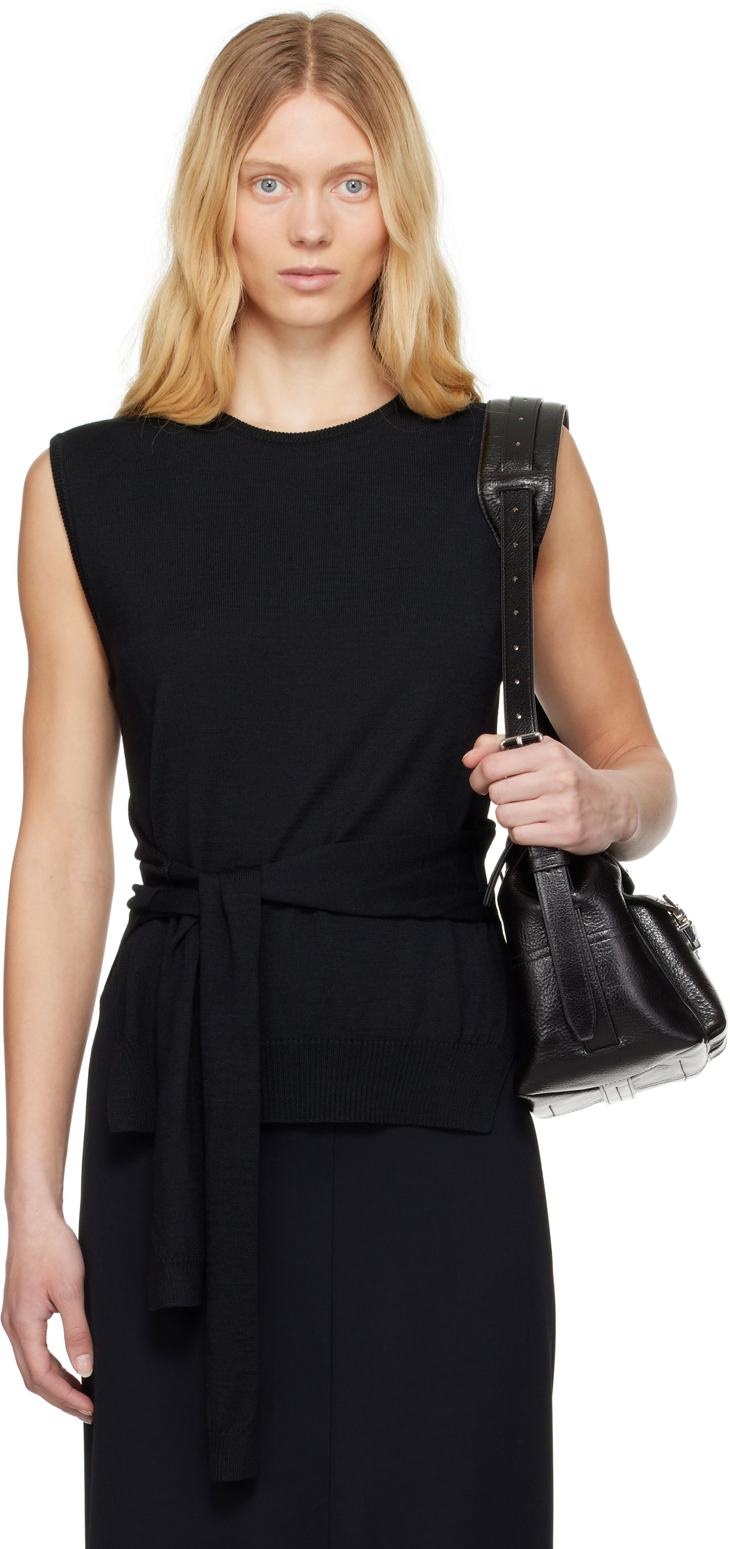 Sweater LEMAIRE Lemaire Trompe L'oeil Sleeveless Tie-Waist Sweater Sort | TO1323 LK087, 0
