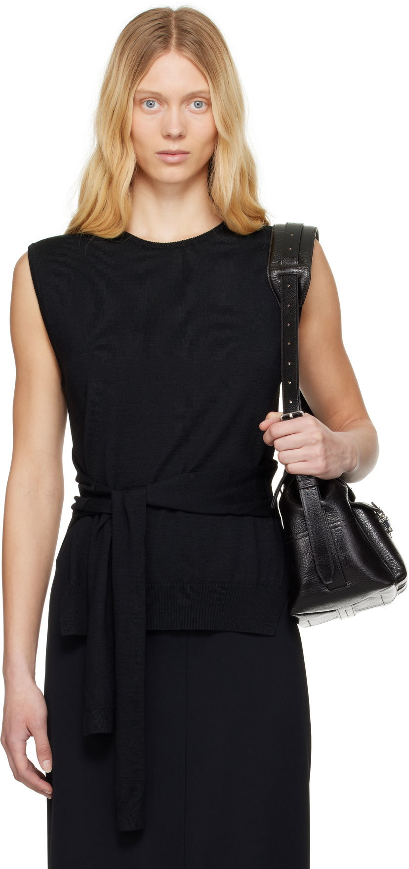 Sweater LEMAIRE Lemaire Trompe L'oeil Sleeveless Tie-Waist Sweater Sort | TO1323 LK087