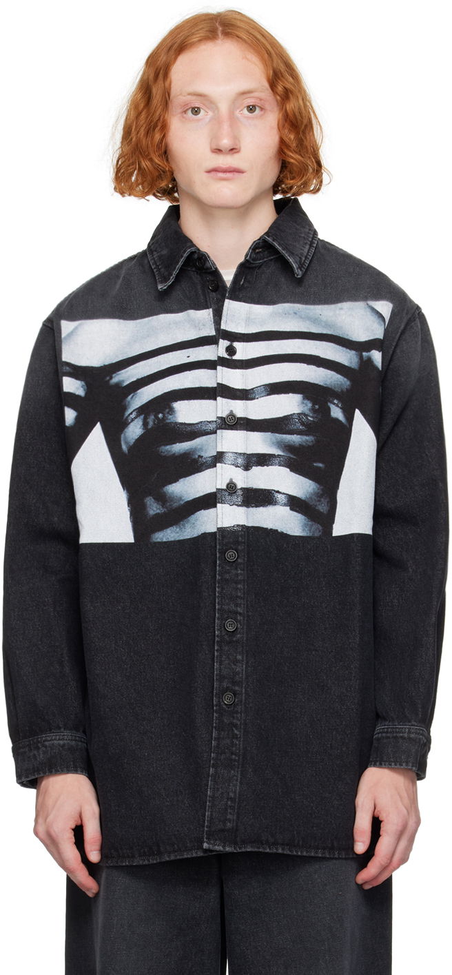 Skjorte Jean Paul Gaultier Jean Paul Gaultier 'The Body Marinière' Print Denim Shirt Sort | 24/30-F-CH063I-D016-060100