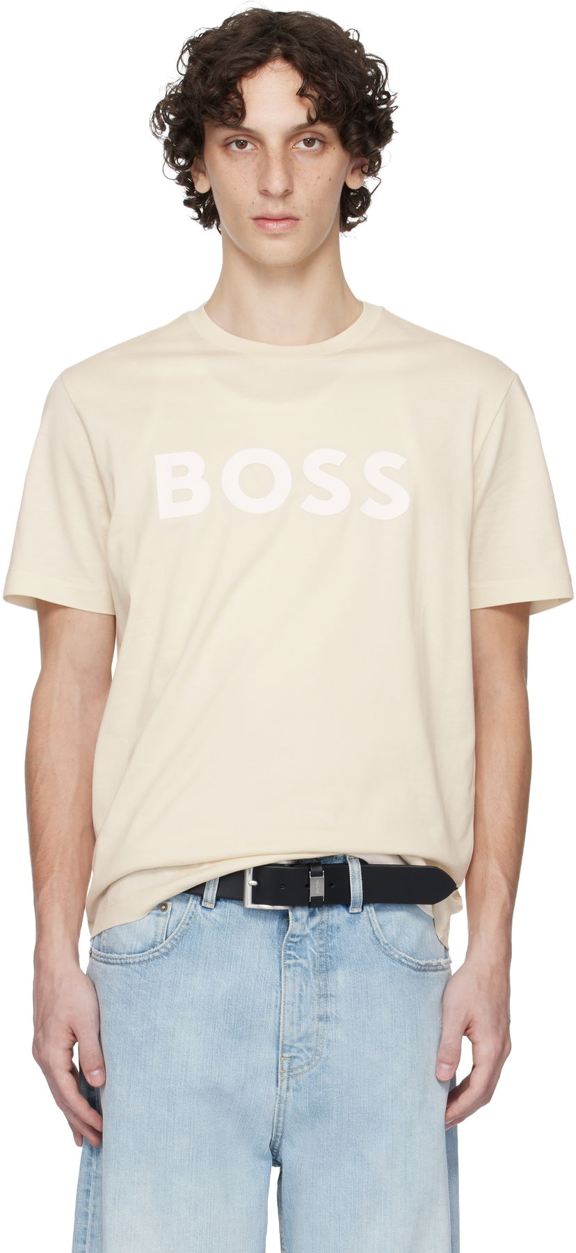 T-shirt BOSS BOSS Cotton-Jersey Logo T-Shirt Beige | 50495742
