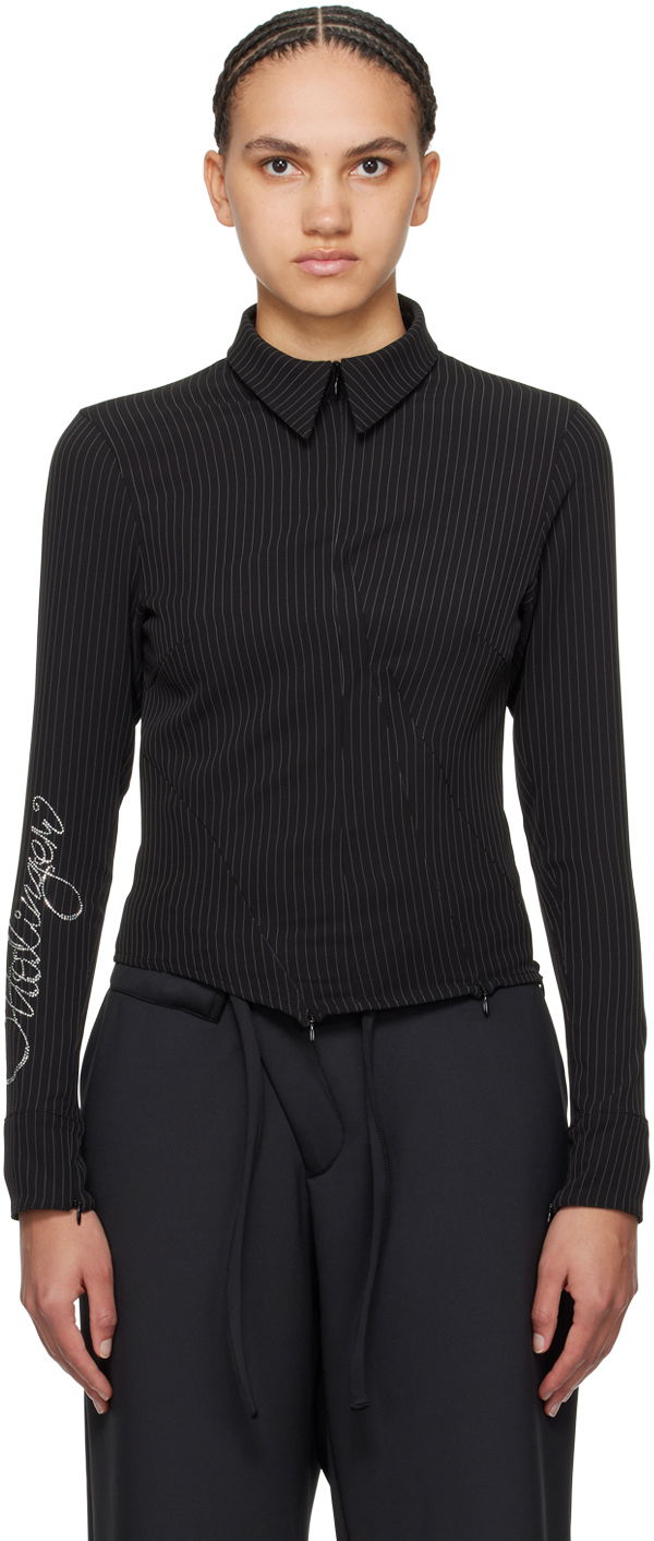 Skjorte Ottolinger Ottolinger Pinstriped Zip Shirt Sort | 1103003