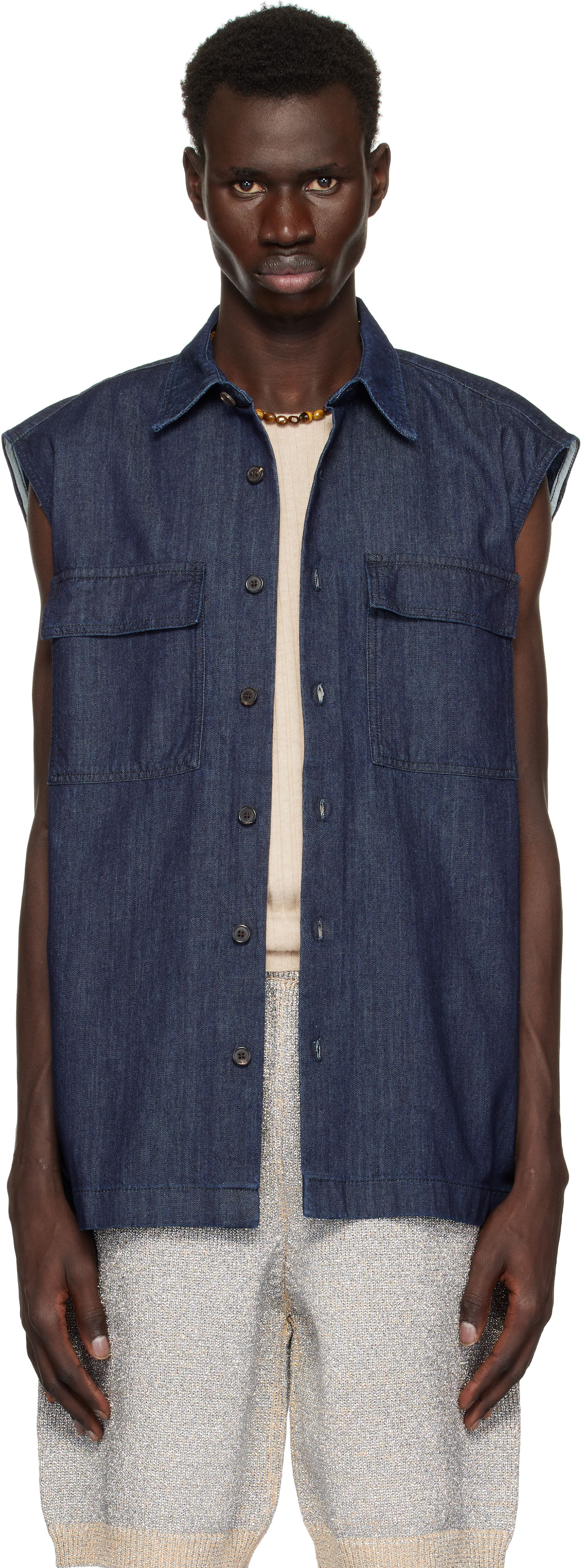 Skjorte Dries Van Noten Dries Van Noten Sleeveless Denim Shirt Blå | 251-020728-1553, 0