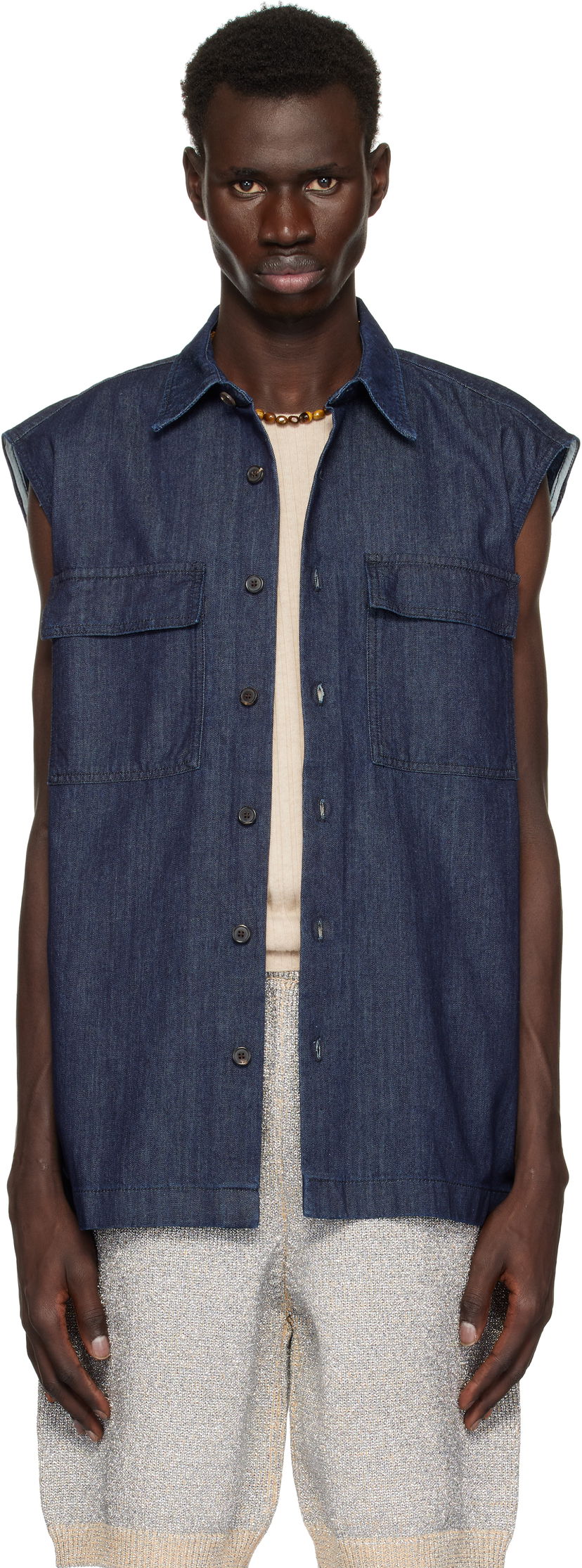 Skjorte Dries Van Noten Dries Van Noten Sleeveless Denim Shirt Blå | 251-020728-1553
