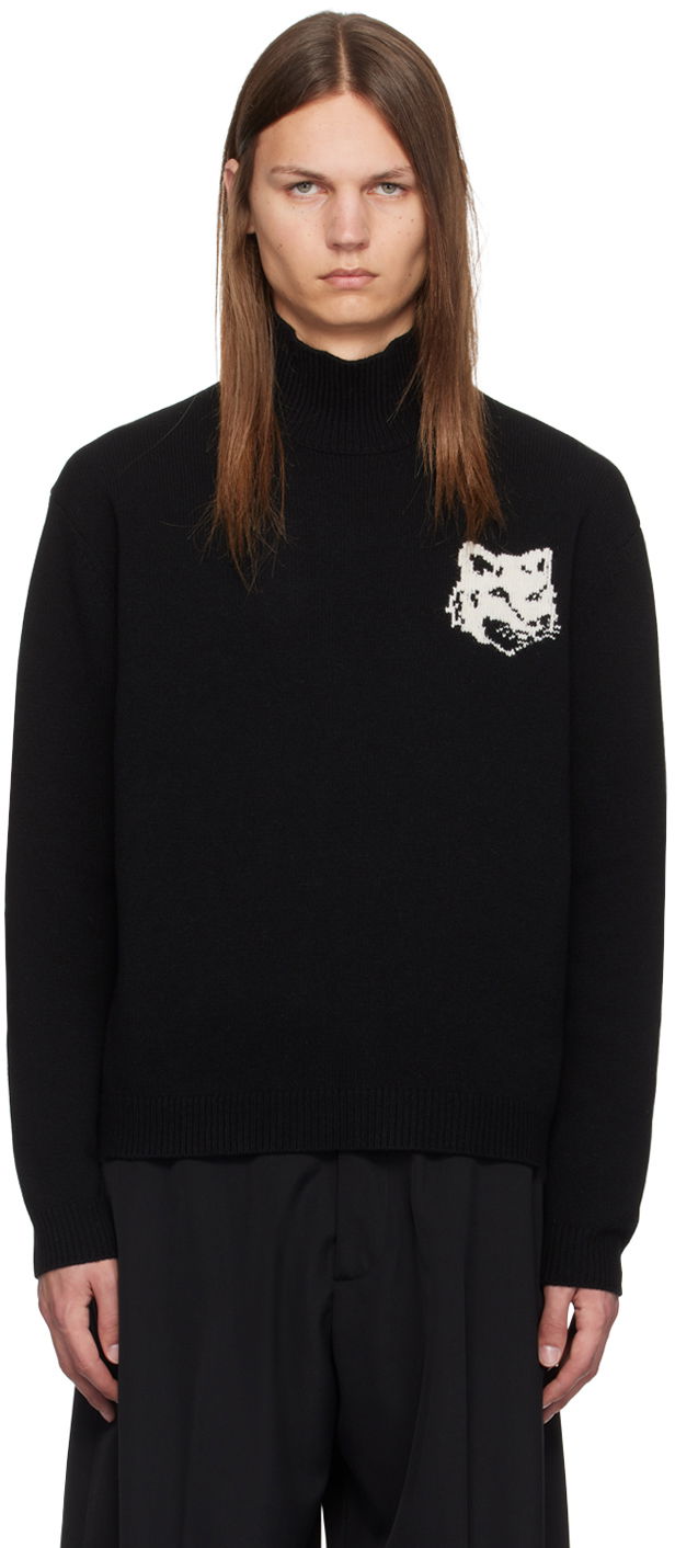 Sweater MAISON KITSUNÉ Fox Head Intarsia Turtleneck Sweater Sort | NM00807KM0329