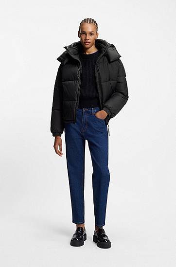 Puffer jakke BOSS Water-repellent puffer jacket with detachable hood Sort | 50546393, 1