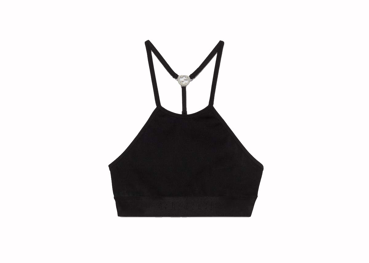 T-shirt Gucci Nylon Jersey Crop Top Black Sort | 772425 XUAJ3 1000, 0