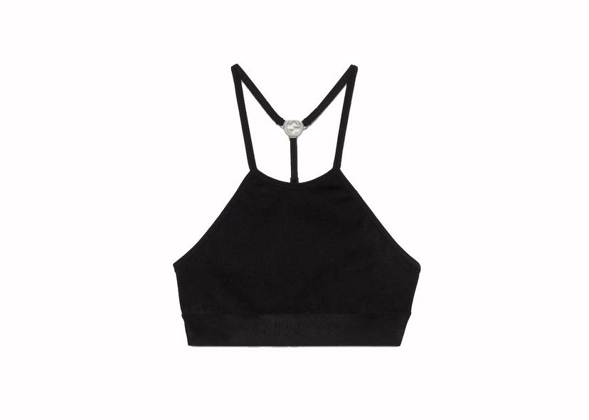 T-shirt Gucci Nylon Jersey Crop Top Black Sort | 772425 XUAJ3 1000