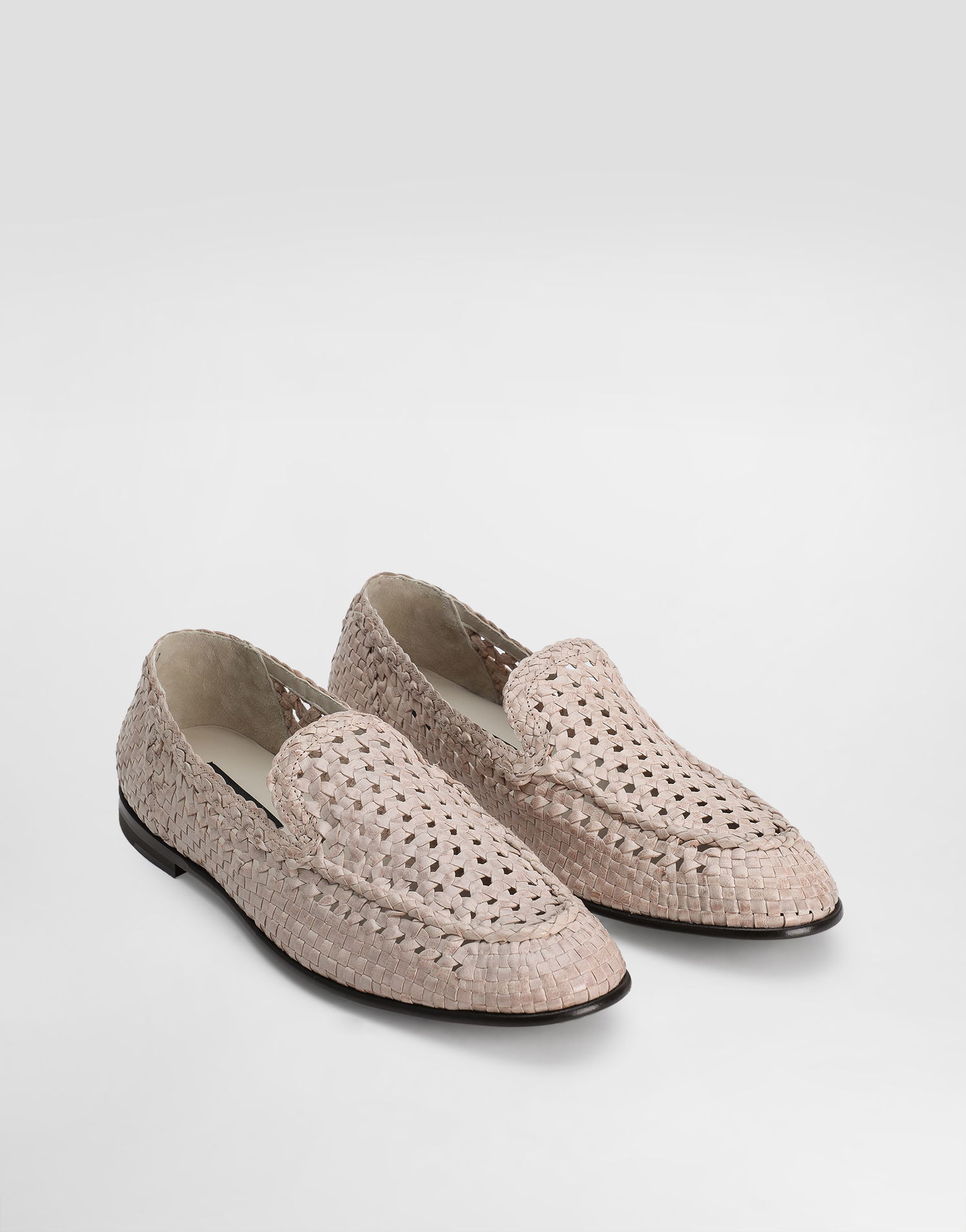 Tilbehør Dolce & Gabbana Dolce & Gabbana Polished Goatskin Woven Loafers Beige | A50481A6M7180004, 1