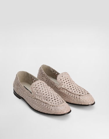 Tilbehør Dolce & Gabbana Dolce & Gabbana Polished Goatskin Woven Loafers Beige | A50481A6M7180004, 1