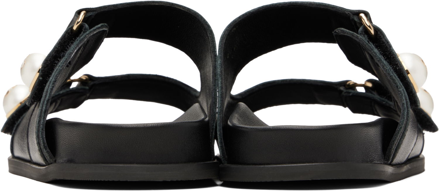 Sneakers og sko Jimmy Choo Fayence Pearl-Embellished Leather Flat Sandals Sort | FAYENCE SANDAL, 1