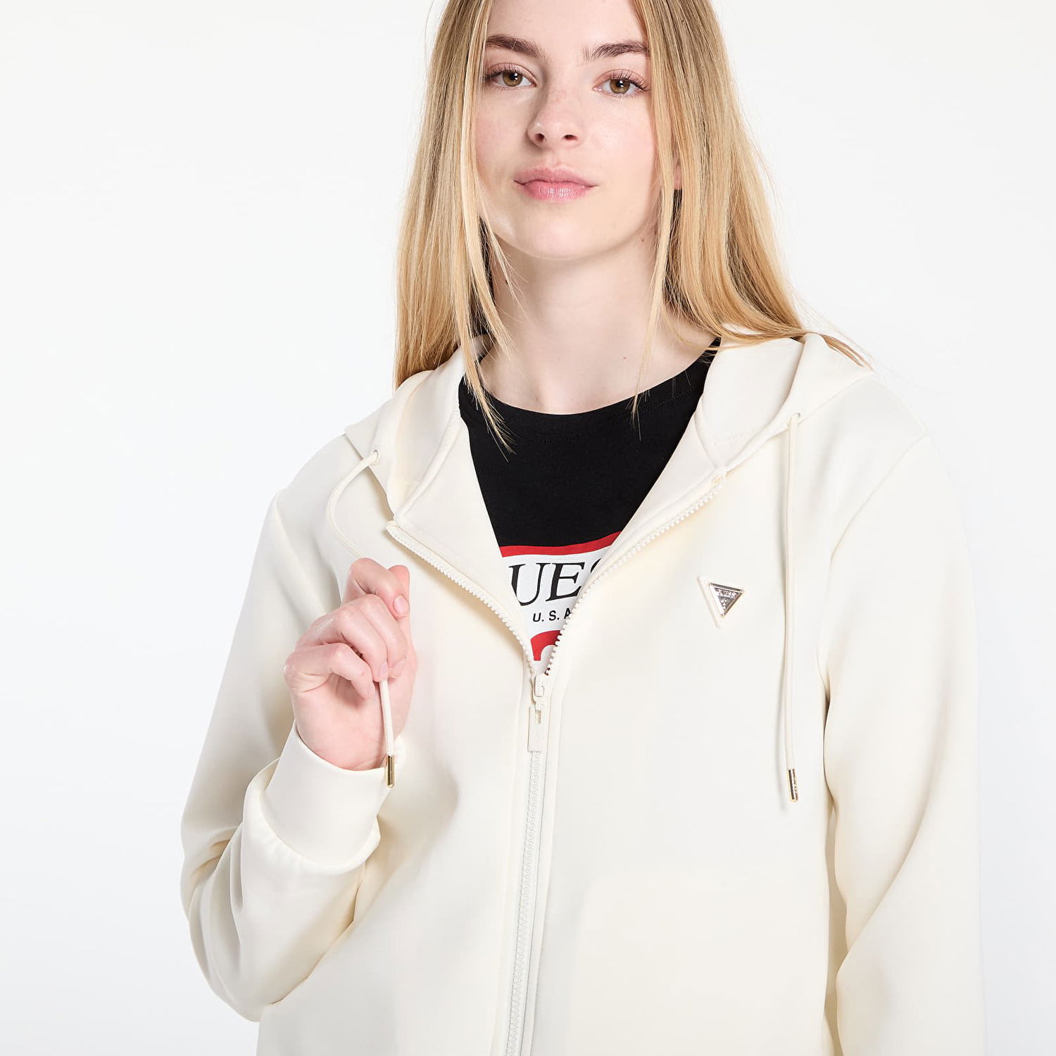 Sweatshirt GUESS GUESS Olympe Full Zip Hoodie Hvid | V4YQ06KCAY2-G6K5, 1