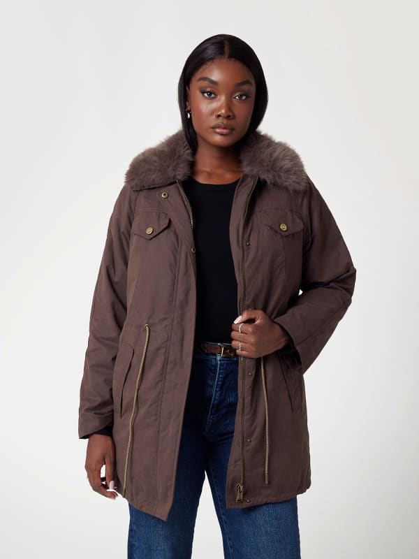 Parka GUESS Faux Fur Collar Parka Jacket Brun | W4BL45WGK30
