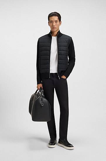 Bomberjakke BOSS Mixed-material jacket with padded front and knitted sleeves Sort | 50549991, 1