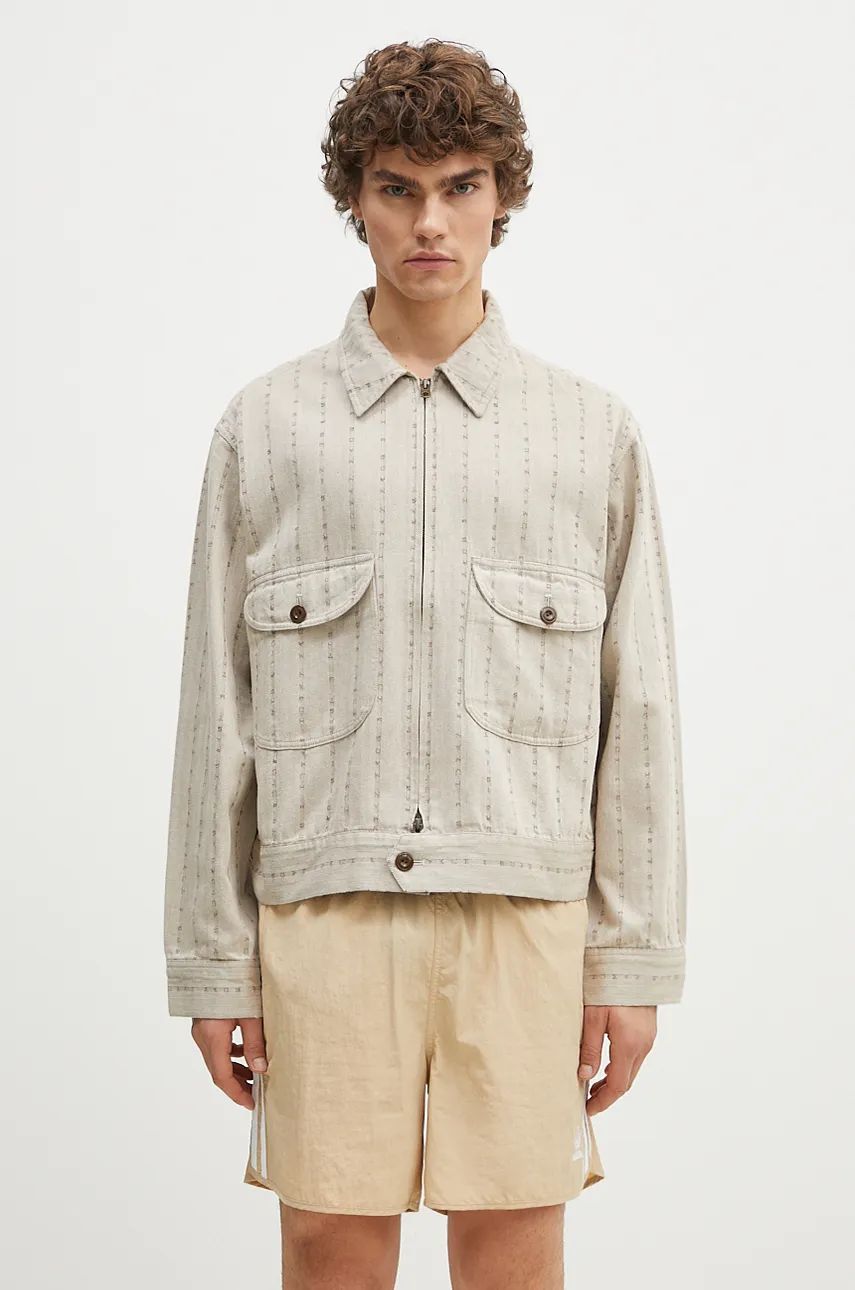 Jakke Human Made Herringbone Zip-Up Work Jacket Beige | HM28JK014, 0