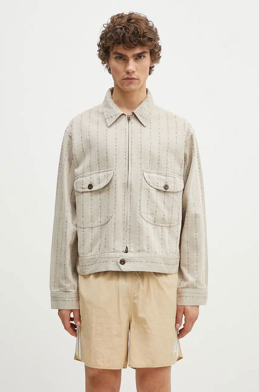 Jakke Human Made Herringbone Zip-Up Work Jacket Beige | HM28JK014