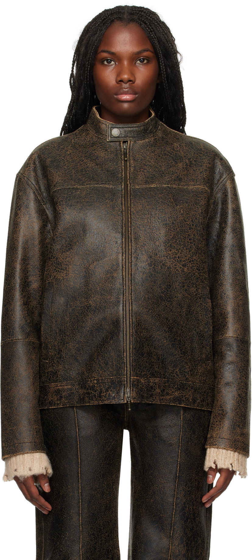 Jakke GUESS Moto Leather Jacket Brun | W4BN44L0R10