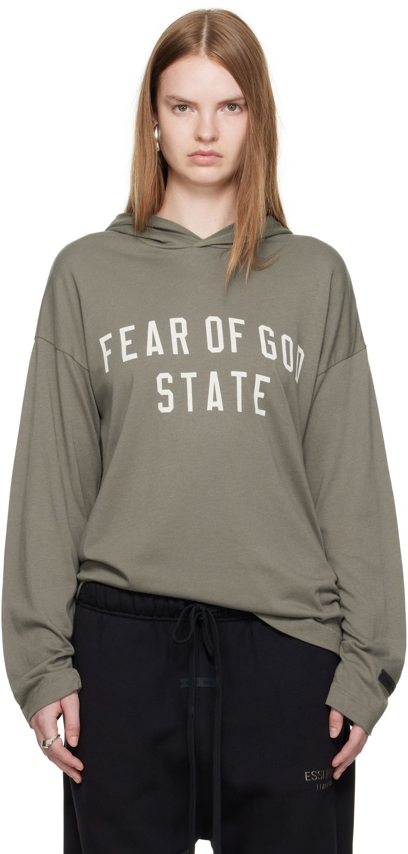Sweatshirt Fear of God ESSENTIALS State Long Sleeve Hoodie Grøn | 125SP257177FW