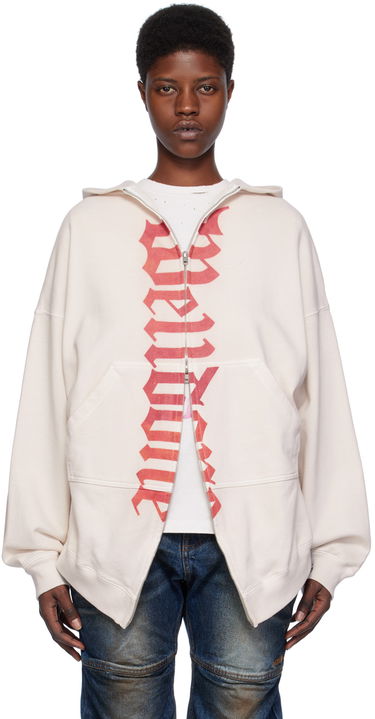 Sweatshirt We11done We11done Printed Zip-Up Hoodie Beige | WD-TJ0-24-812-U-WH, 0