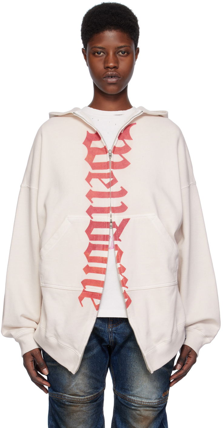 Sweatshirt We11done We11done Printed Zip-Up Hoodie Beige | WD-TJ0-24-812-U-WH