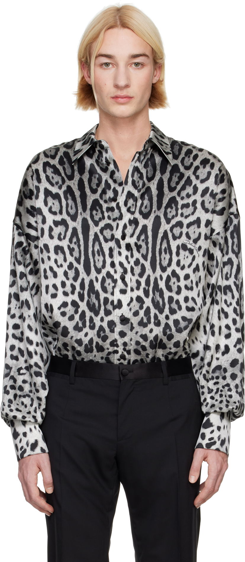 Skjorte Dolce & Gabbana Dolce&Gabbana Super-Oversize Leopard-Print Silk Shirt Hvid | G5MG0TIS1WT