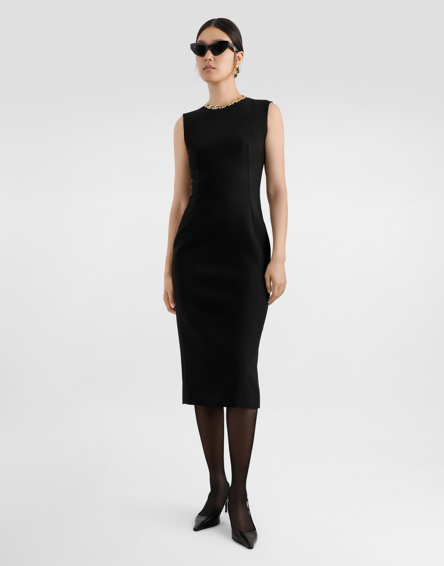Kjole Dolce & Gabbana Dolce & Gabbana Wool Sleeveless Dress with Leopard Print Detail Sort | F6GASTGDCSXN0000, 1