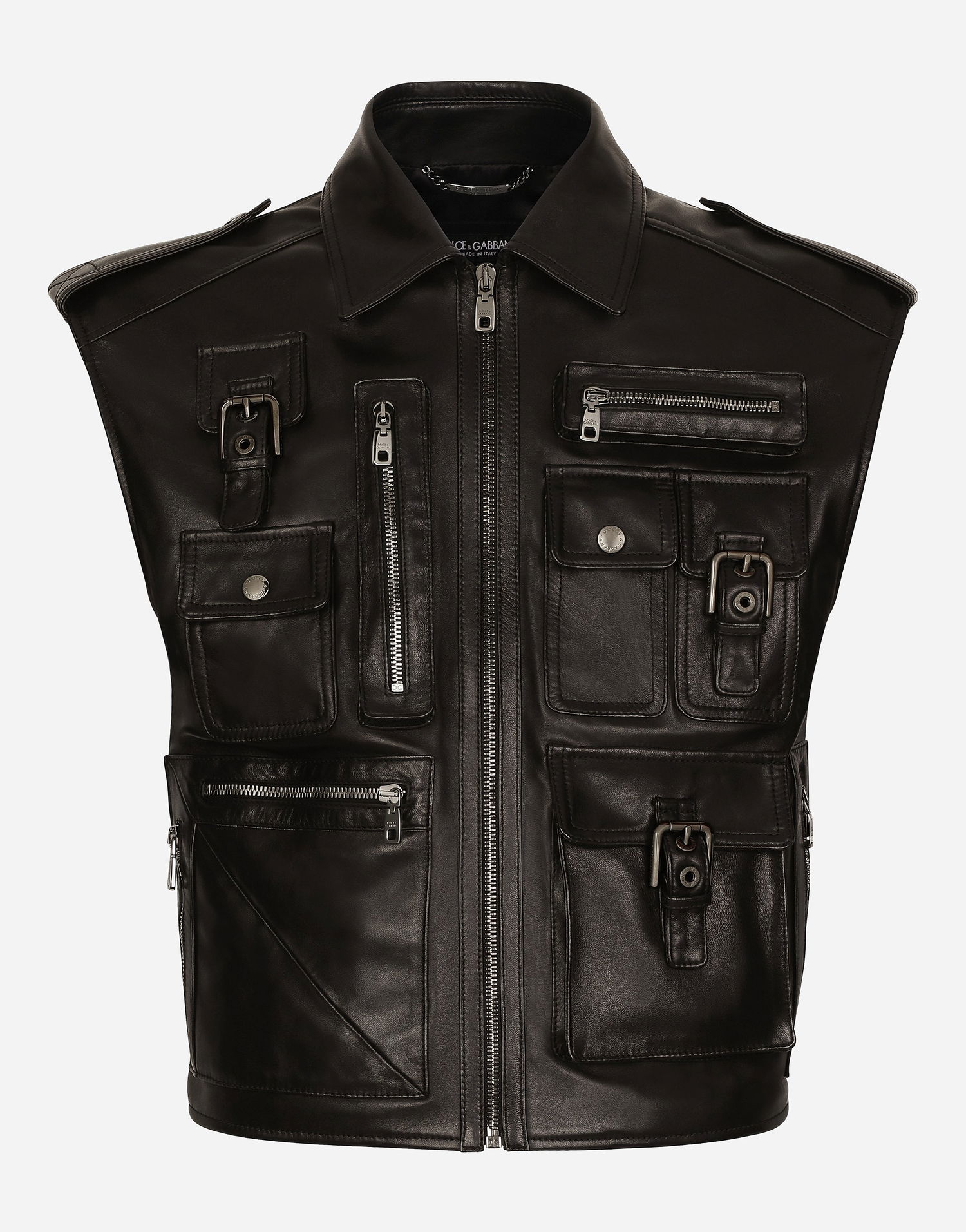 Vest Dolce & Gabbana Dolce & Gabbana Multi-Pocket Leather Vest Sort | G9AXKLHULUZN0000, 0