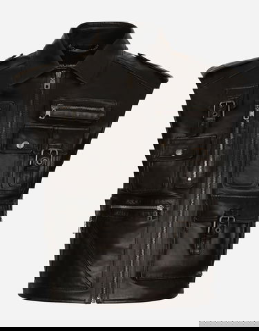 Vest Dolce & Gabbana Dolce & Gabbana Multi-Pocket Leather Vest Sort | G9AXKLHULUZN0000, 0
