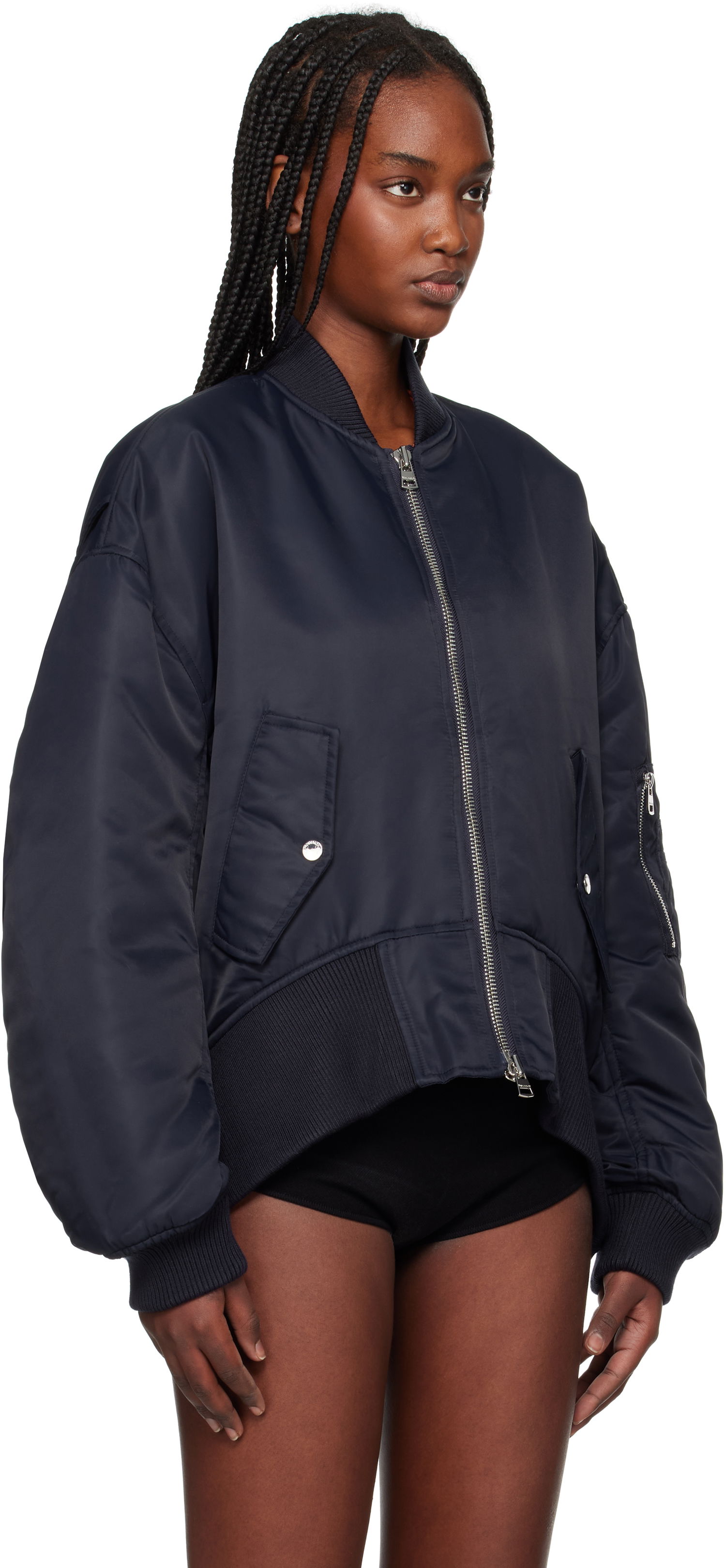 Bomberjakke JW Anderson JW Anderson Oversized Bomber Jacket with Curved Hem Mørkeblå | JK0381-PG1696, 1