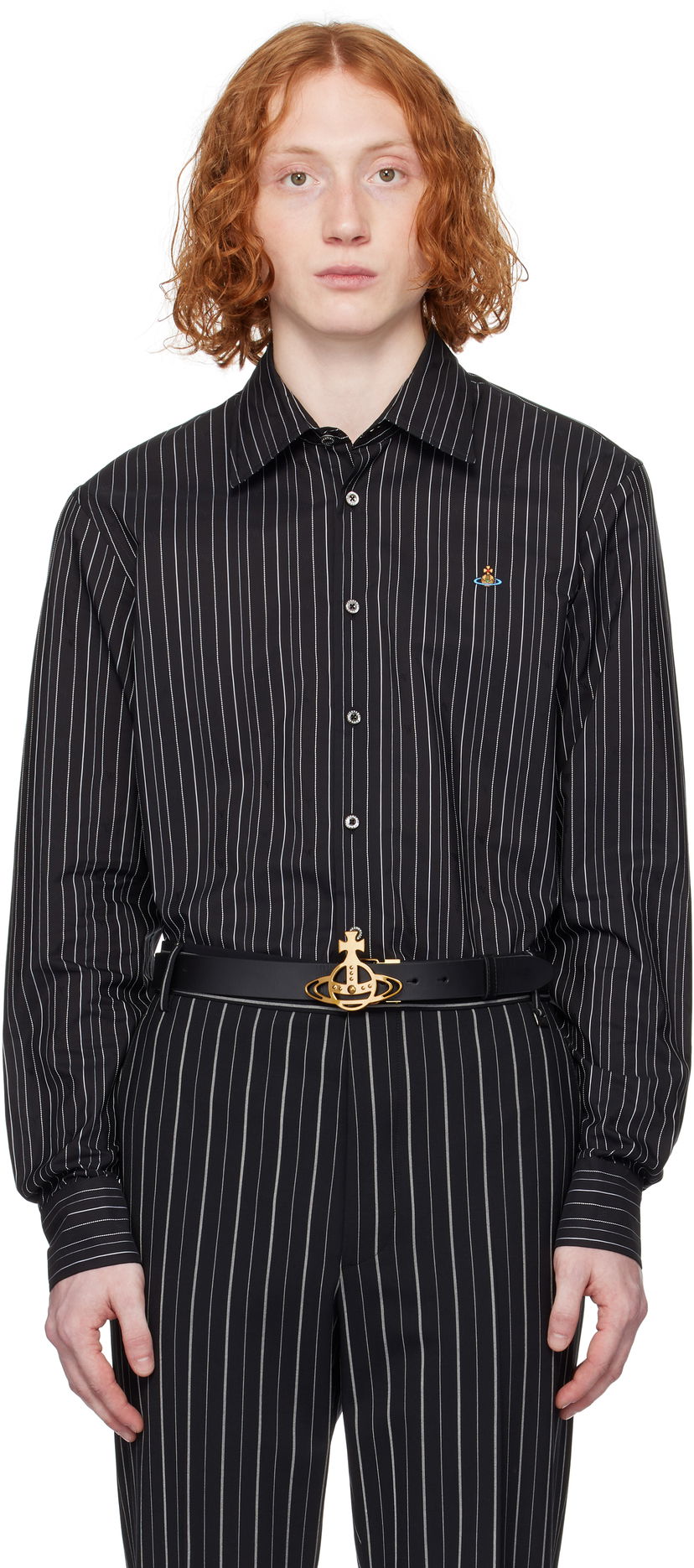 Skjorte Vivienne Westwood Vivienne Westwood Pinstripe Button-Down Shirt Sort | 2401000J-W0126-