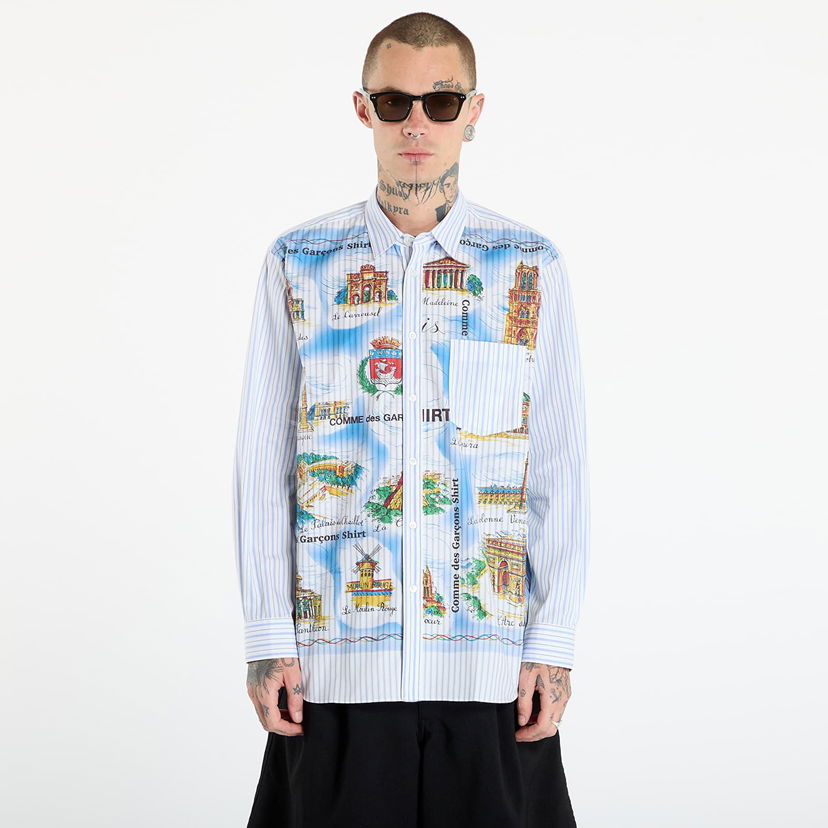 Skjorte Comme des Garçons Comme des Garçons SHIRT Striped Shirt With Paris Map Print Flerfarvet | FP-B058-W25 White