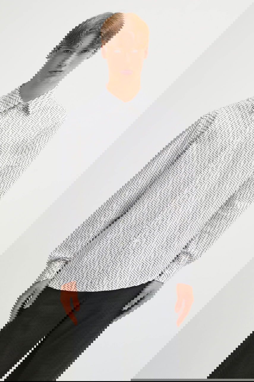 Skjorte KENZO Weave Relaxed Fit Shirt with Classic Collar Hvid | FF65CH4029JD, 0