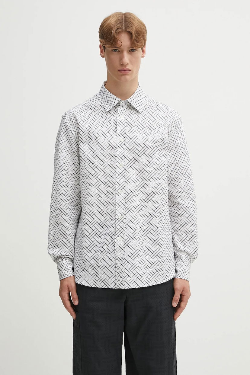 Skjorte KENZO Weave Relaxed Fit Shirt with Classic Collar Hvid | FF65CH4029JD