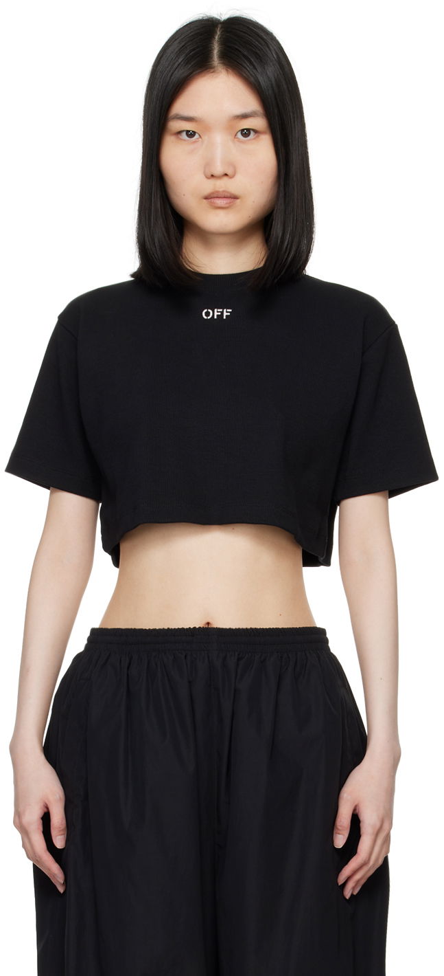 Crop top Off-White Black Off Stamp Rib Cropped T-Shirt Sort | OWAA081C99JER0041001, 0