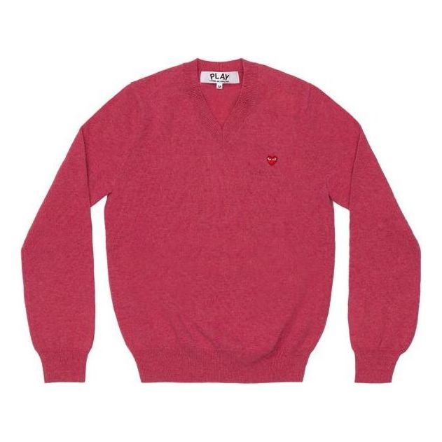 Sweater Comme des Garçons COMME des GARCONS PLAY V-Neck Pullover with Small Red Heart Lyserød | AZ-N077-051-4