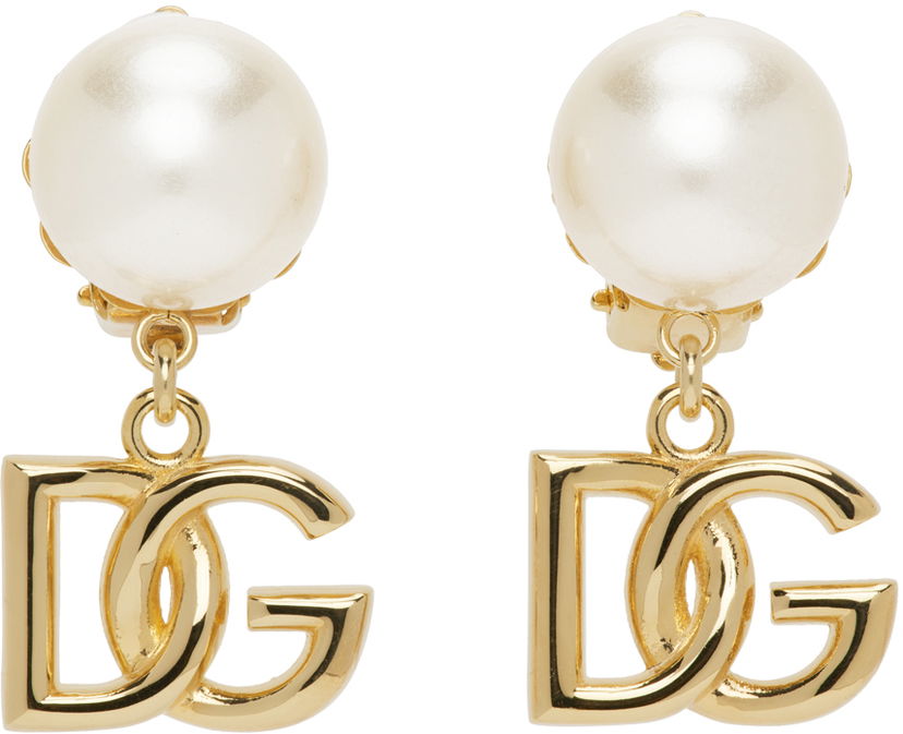 Øreringe Dolce & Gabbana Gold Pearl Logo Earrings Metalisk | WEO2N1 W1111