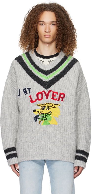 Sweater ERL 'Hurt Lover' Graphic V-Neck Sweater Grå | ERL07N004, 0