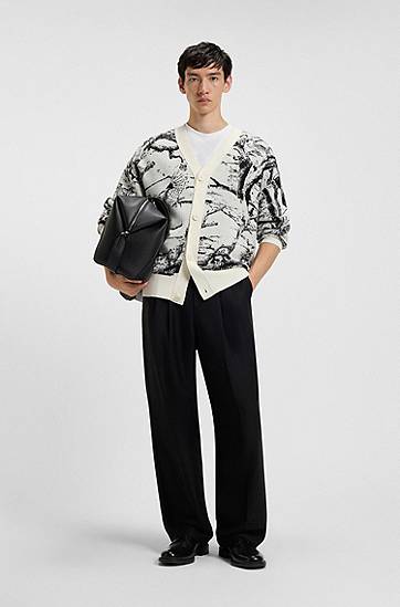 Sweater BOSS Oversized-fit Cardigan with Birch Tree and Owl Jacquard Pattern Flerfarvet | 50546872, 1