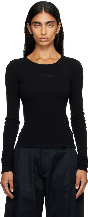T-shirt Maison Margiela MM6 Maison Margiela Wool Blend Rib Jersey Long Sleeve T-Shirt Sort | S52NH0029 M20122, 0