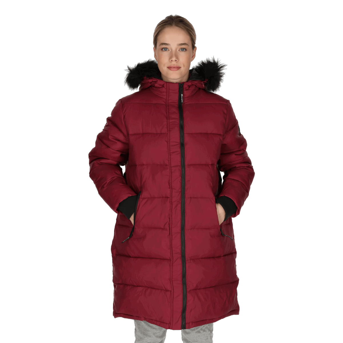 Puffer jakke Champion Elena Long Hooded Puffer Jacket with Faux Fur Bourgogne | CHA213F501-5U, 0
