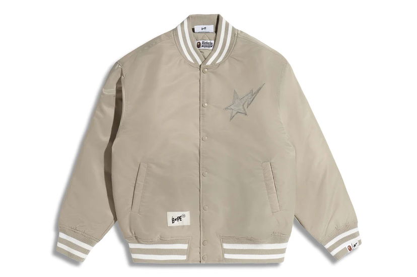 Jakke BAPE BAPE x Highsnobiety Nylon Varsity Jacket Charcoal Beige | 1J73-141-903