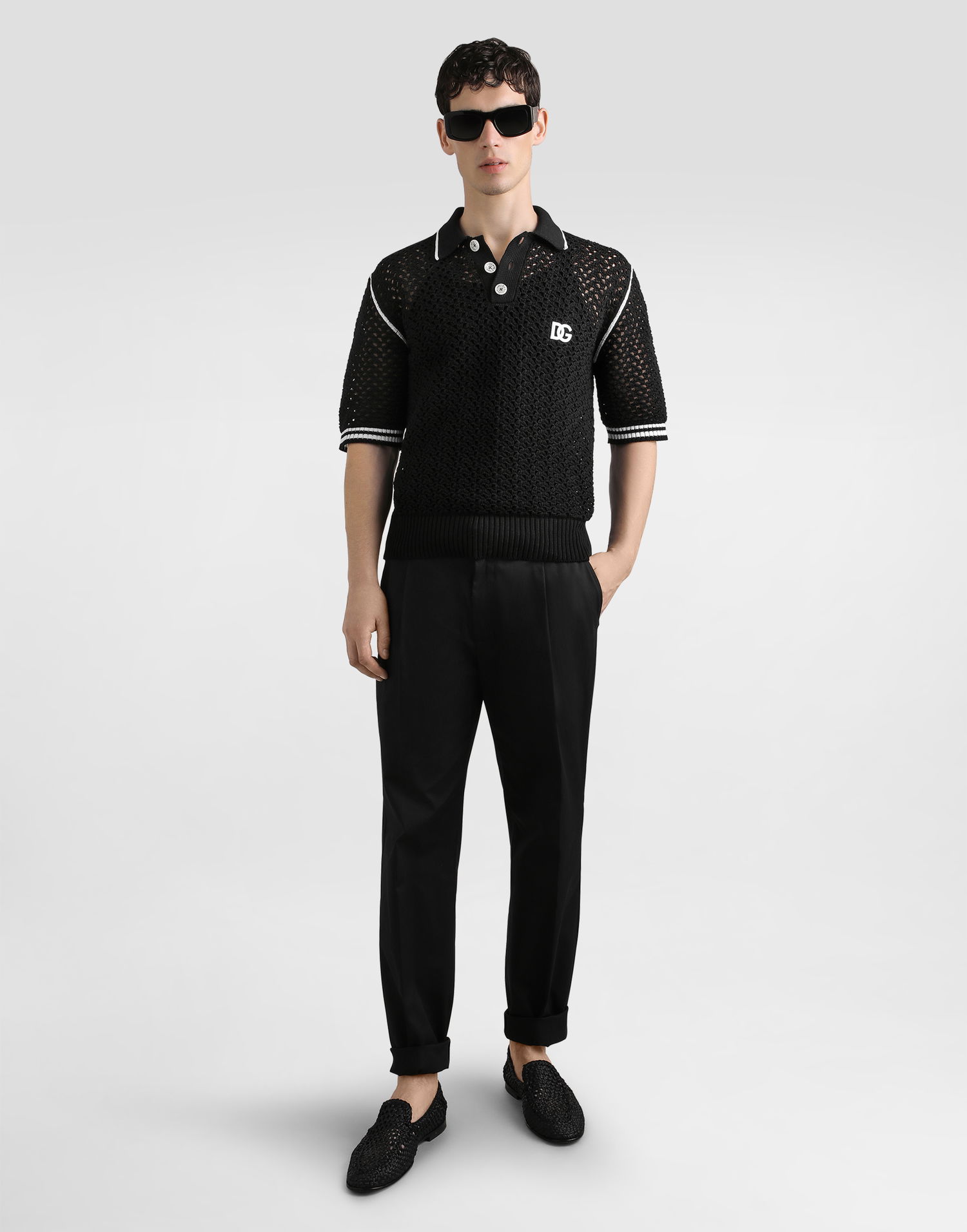 Polo skjorte Dolce & Gabbana Dolce & Gabbana Crochet Effect Polo Shirt Sort | GXZ94ZJBCHEN0004, 1