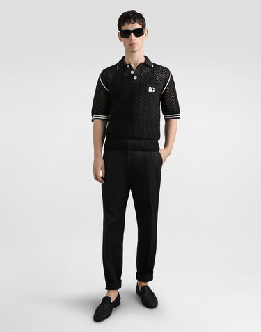 Polo skjorte Dolce & Gabbana Dolce & Gabbana Crochet Effect Polo Shirt Sort | GXZ94ZJBCHEN0004, 1